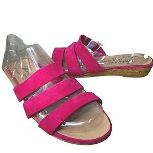 Gaimo Spain Suede Strappy Sandals Pink Low Wedge Slide On Shoes Sz 40/9 US